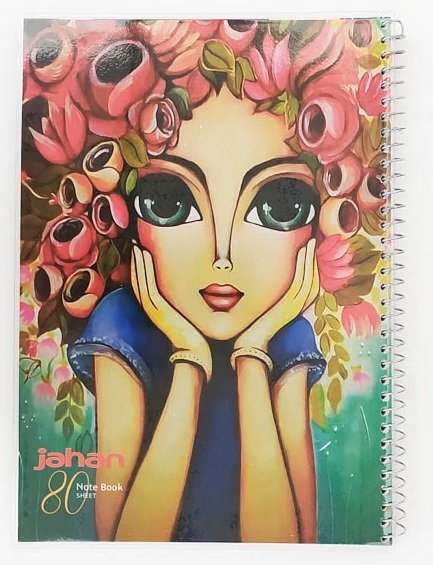 دفتر مشق سیمی 80 برگ جهان طرح دختر و گلها